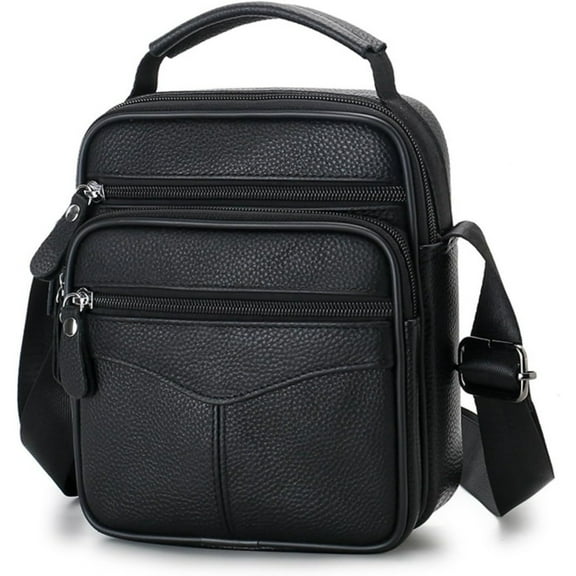 100% Geniune Leather Shoulder Bag for Men Crossbody Top Handle Sling Business Bag Messenger Bag Black Handbag