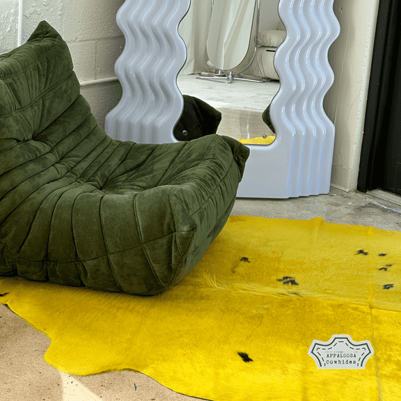 Birght Gold Color Dyed Cowhide Rug, 6x7 ft, Genuine Leather, Natural Cowhide for Modern & Rustic Decor