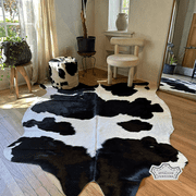 Authentic Black And White Cowhide Rug, 5x7 ft, Genuine Leather, Natural Cowhide for Modern & Rustic Decor