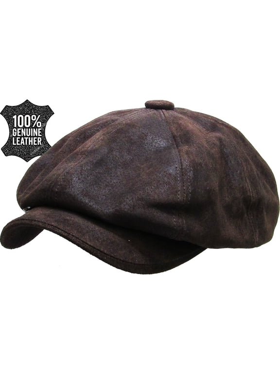 100% Genuine Leather Dark Brown Mens Ivy Hat Golf Driving Ascot Flat Cabbie Newsboy