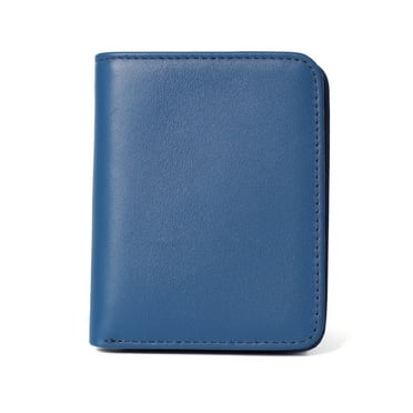 100% Genuine Leather Men Wallet Small Leather Short Wallets Coin Pocket Purse Women Slim Card Holder Wallet Designe Purse Mini (blue)