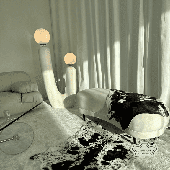 Black And White Calf hide Rug, 3x2 ft, Genuine Leather, Natural Cowhide for Modern & Rustic Decor