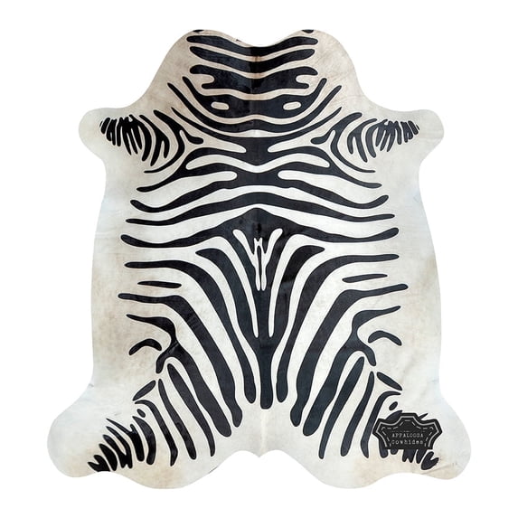 Creamy Zebra Print Cowhide Rug, 6x7 ft, Genuine Leather, Natural Cowhide for Modern & Rustic Decor