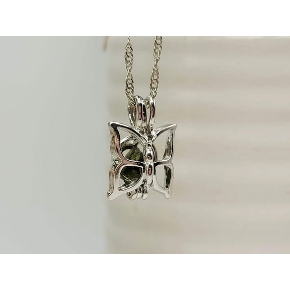 100% Genuine Natural Moldavite Butterfly Locker Necklace Silver Tone