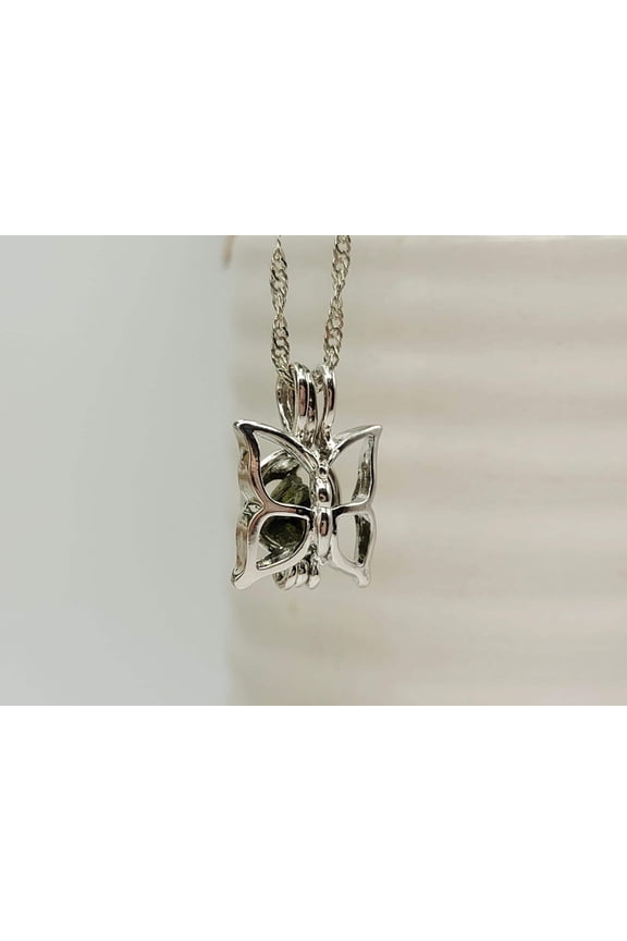 100% Genuine Natural Moldavite Butterfly Locker Necklace Silver Tone
