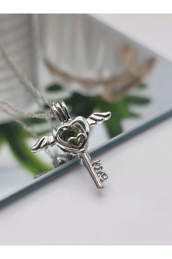 100% Genuine Natural Moldavite Heart Locker Necklace Silver Tone