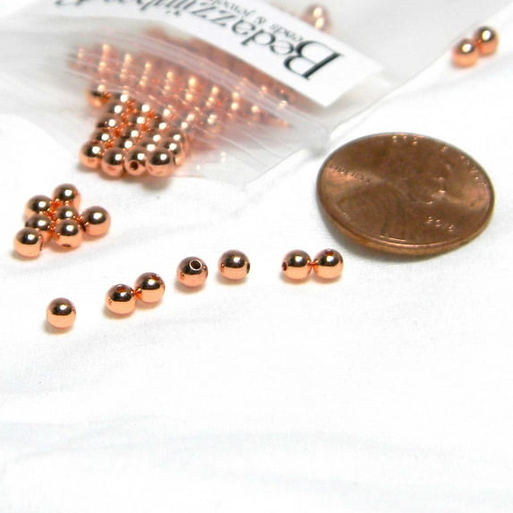 100 Genuine Smooth Shiny Pure Solid Copper Round Spacer Ball Jewelry Beads with Clear Coat in Sizes Small - Big (3mm)