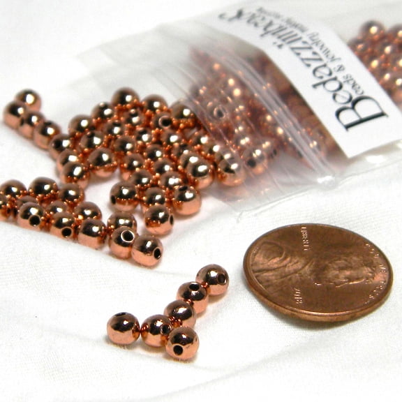 100 Genuine Smooth Shiny Pure Solid Copper Round Spacer Ball Jewelry Beads with Clear Coat in Sizes Small - Big (4mm)