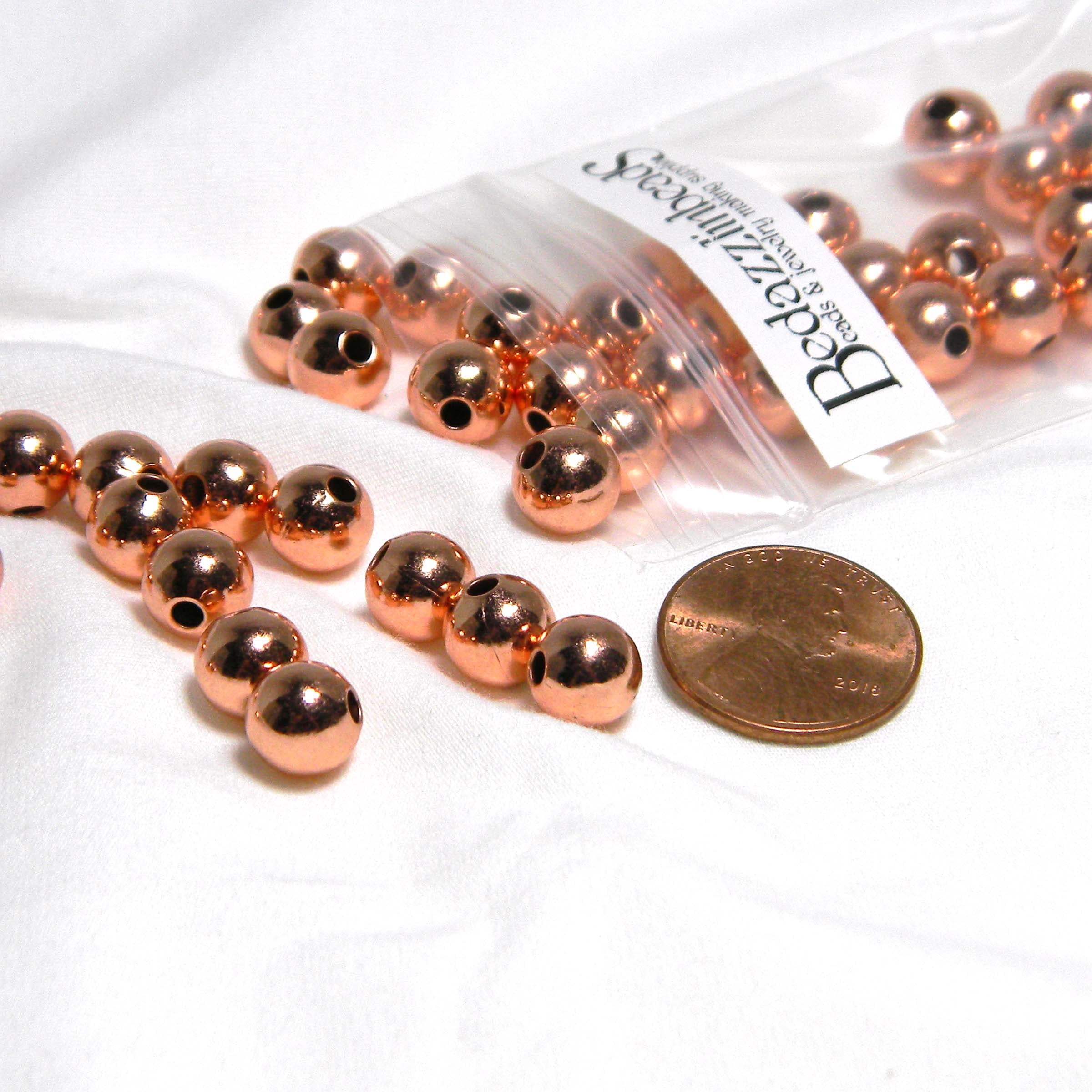 100 Genuine Smooth Shiny Pure Solid Copper Round Spacer Ball Jewelry Beads with Clear Coat in Sizes Small - Big (8mm)