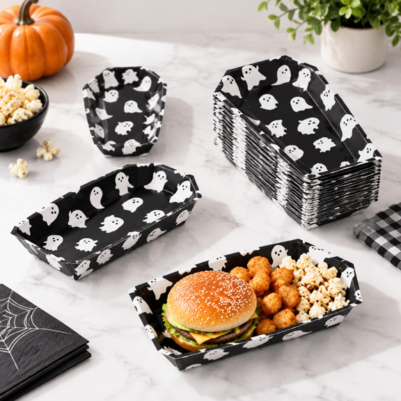 100 Ghost Style Coffin Disposable Paper Plates Party Tableware