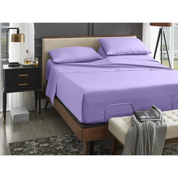 ABORN Giza Egyptian Cotton bedsheet 400-TC 4 PC Lavender Split-Head Queen 34" Split 12" Pocket