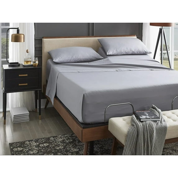 ABORN Giza Egyptian Cotton bedsheet 400-TC 4 PC Light Grey Split-Head Cal-King 36" Split 12" Pocket