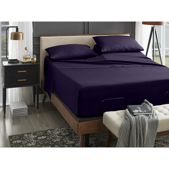 ABORN Giza Egyptian Cotton bedsheet 400-TC 4 PC Plum Split-Head Cal-King 40" Split 12" Pocket