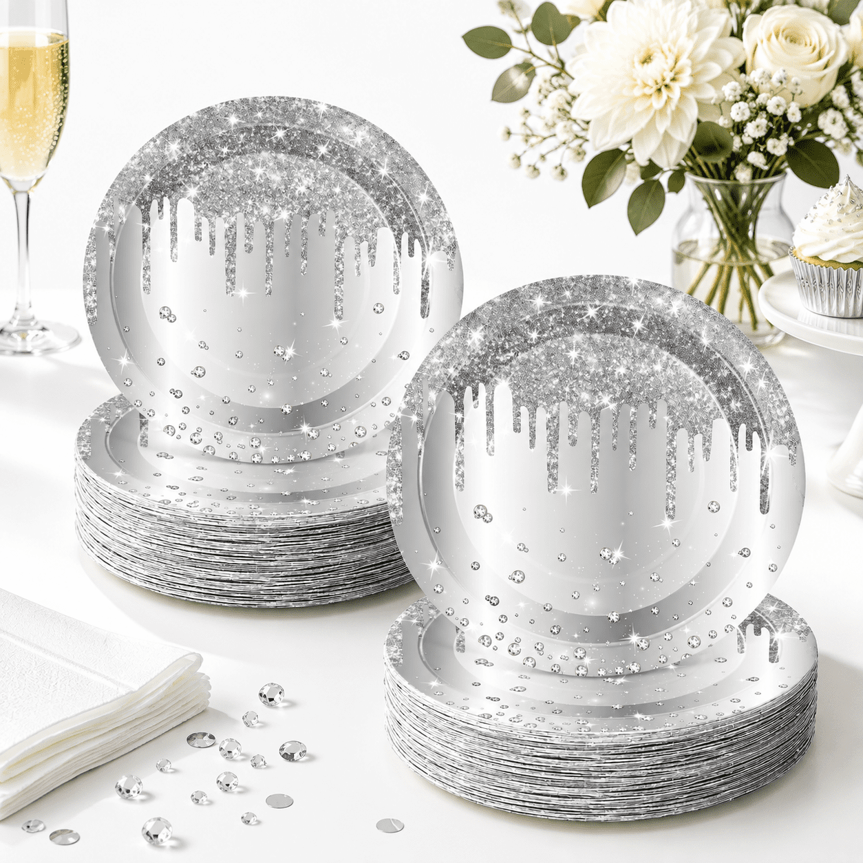 100 Glitter Paper Plates 7 Inch Disposable - Walmart.com