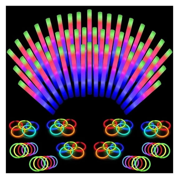 100 Glow Sticks Bulk - 36 LED Foam Sticks Glow in the Dark Party Supplies with 3 Modes Flashing Effect, Glow Batons Party Favors for Party Wedding Birthday Concert Christmas