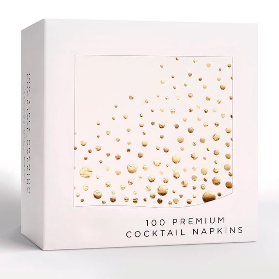 100 Gold Disposable Napkins, 3-Ply Luxury Cocktail Napkins for Parties Weddings Showers, Elegant White and Gold Dessert Napkins, 5x5 Inch, Biodegradable