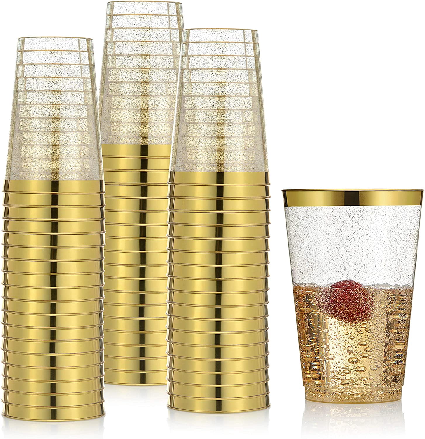 100 Gold Plastic Cups 14 Oz Gold Glitter with a Gold Rim - Premium ...
