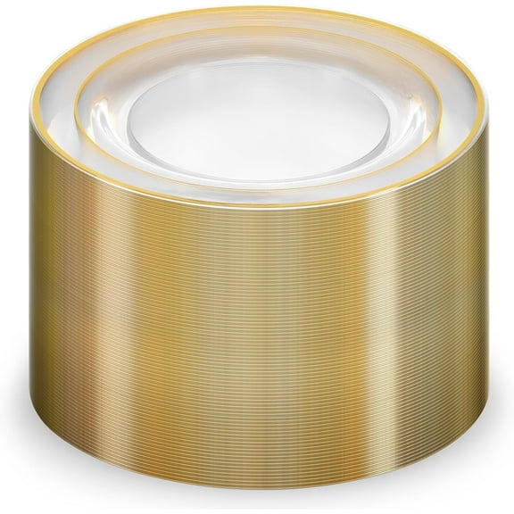 100 Gold Plastic Plates Set, 10 Inch Disposable Dinner Plates, Elegant Heavy Duty Party Plates with Gold Rim, Fancy Wedding Tableware, Durable and Stylish for Events