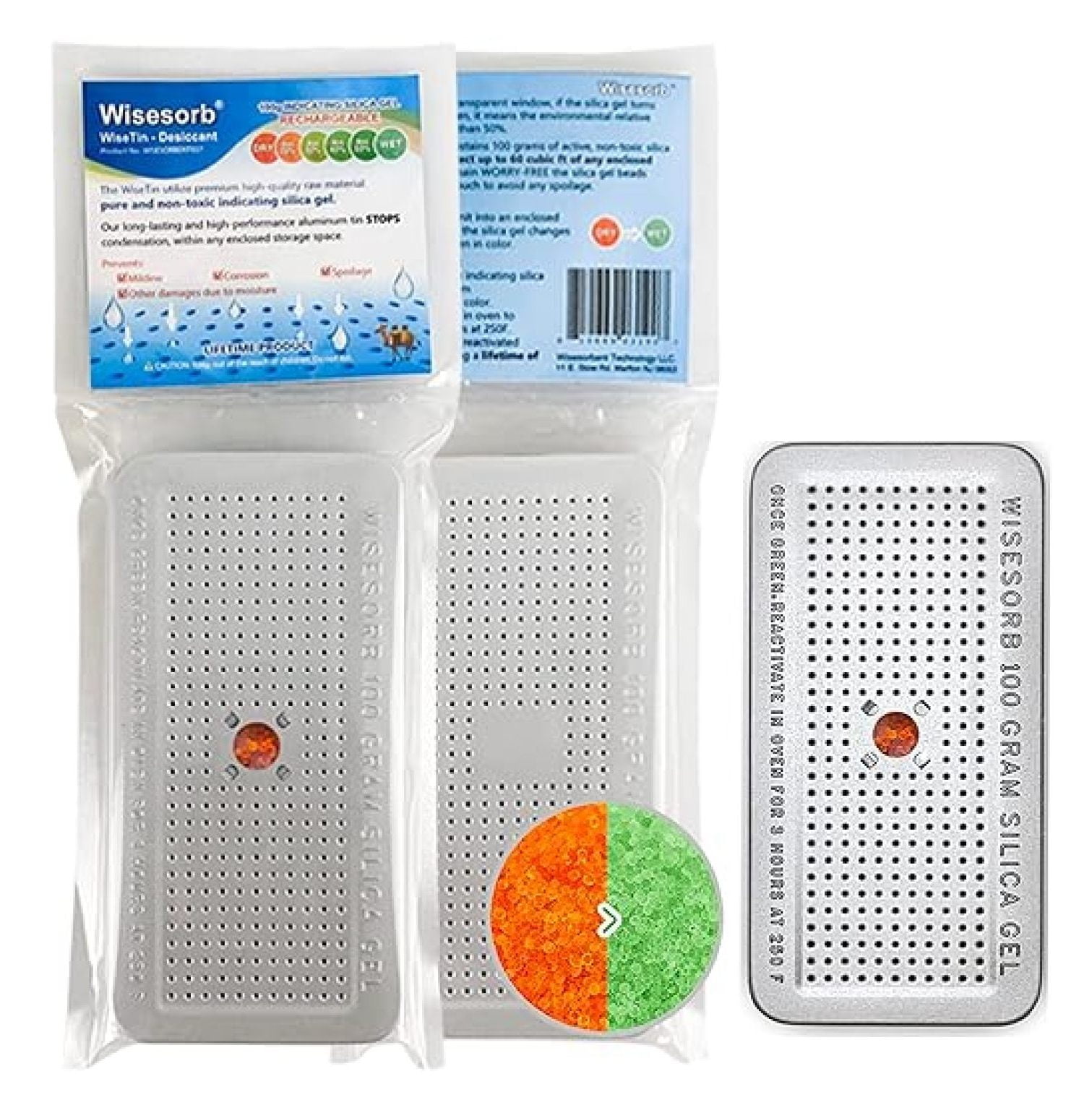 100 Gram 20 Pack Indicating Silica Gel Canister, Gun Safe (Orange to Green), Reusable Desiccant Canister