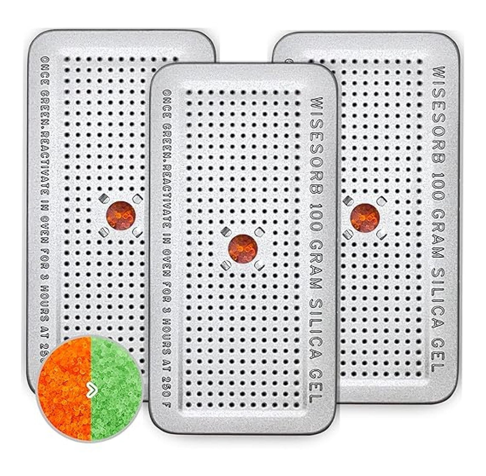 100 Gram 3 Pack Indicating Silica Gel Canister, Gun Safe (Orange to Green), Reusable Desiccant Canister
