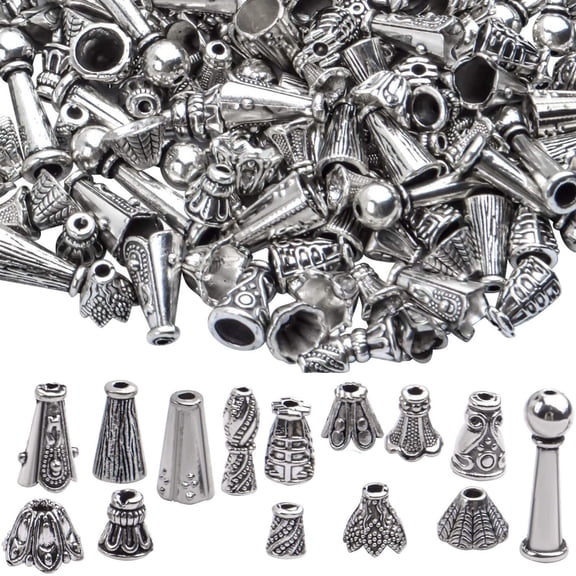 100 Gram (About 130-190pcs) Antique Silver Cone Bead Caps Flower End Caps for Jewelry Making Crafts DIY