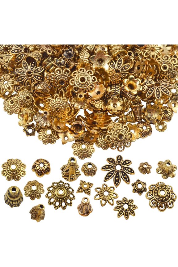 100 Gram(About 250-350pcs) Antique Gold Bali Style Jewelry Making Metal Bead Caps Deluxe New Mix,