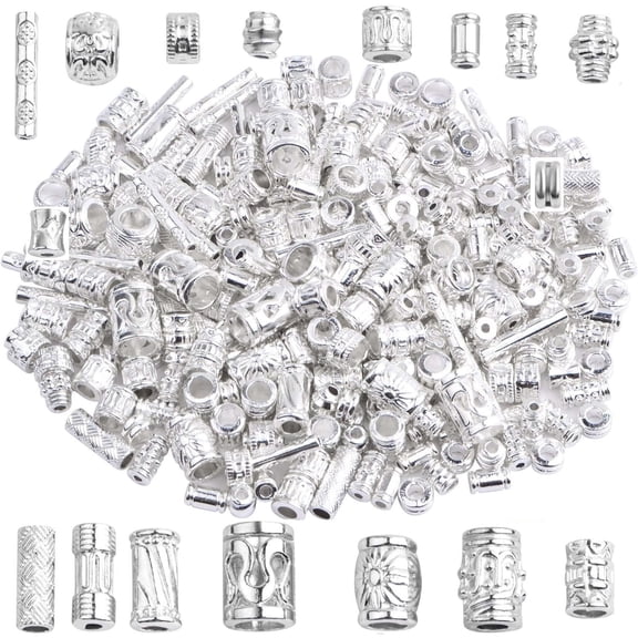 100 Gram Bright Silver, Mixed Column Barrel Spacer Beads Vintage Alloy Tube Bar Shape Loose Charm Beads Accessories for DIY Bracelet Necklace Jewelry Making Findings
