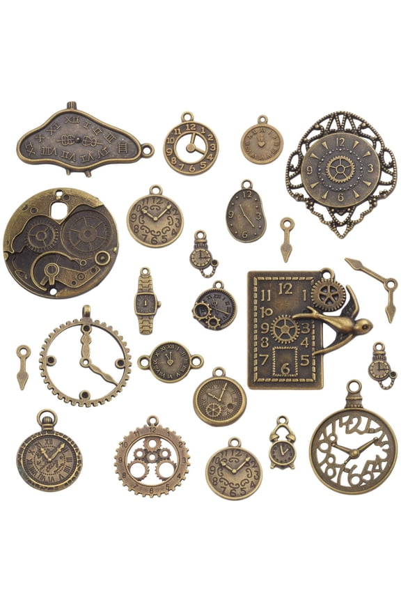 100 Gram Multi-style Antiqued Bronze Clocks and Watches Dial Face Movement Charms Gears Steampunk Pendant Craft Supplies for DIY Jewelry Making