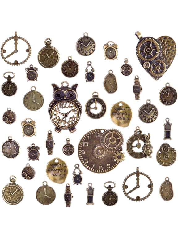 100 Grams(Approx 38 Pieces) Mixed Clock Face Charms Steampunk Pendants Watch Charms for Bracelets, Necklaces, Jewelry and Crafts Making, Antique Bronze