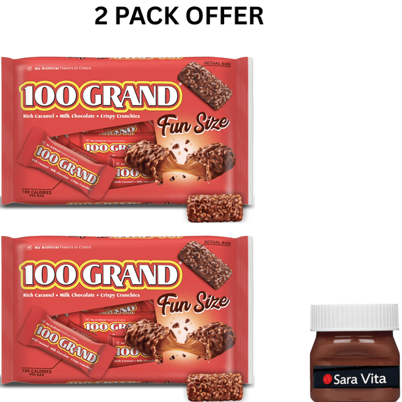 100 Grand Candy Bar, Milk Chocolate with Rich Caramel, Fun Size Individually Wrapped Candy Bars, 10 oz Bag