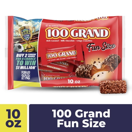 100 Grand Candy Bar, Milk Chocolate with Rich Caramel, Fun Size Individually Wrapped Candy Bars, 10 oz Bag
