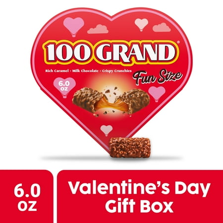 100 Grand Milk Chocolate with Chewy Caramel, Valentines Day heart shaped gift box, Individually Wrapped 6 oz