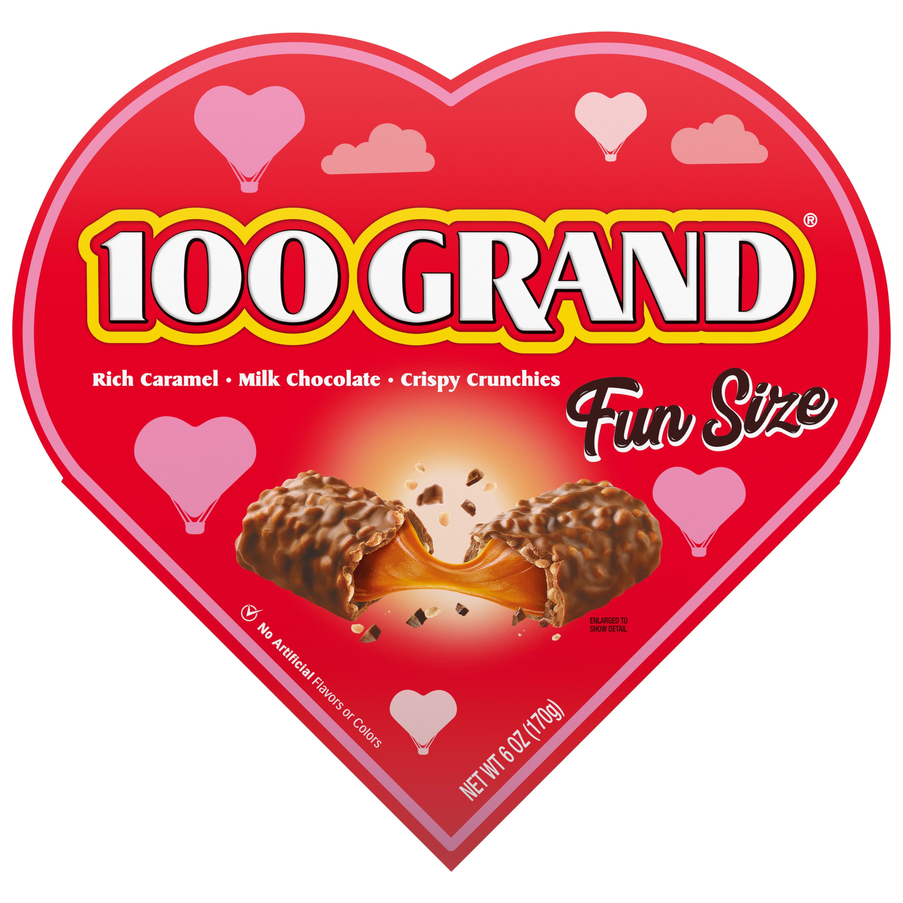 100 Grand Heart Box, Great Valentine's Day Gift, Individually Wrapped Fun  Size Candy Bars, 6 oz