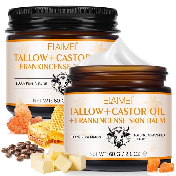 Elaimei 100% Grass-Fed Beef Tallow Skin Balm, Face & Body Moisturizer for Nourish, Hydrate, and Revitalize Your Skin 2 Pack