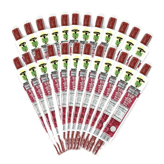 100% Grass-Fed, Paleo, Whole30 and Keto Friendly Beef Sticks: MSG, Gluten and Soy Free, Never Given Antibiotics or Hormones (Smokey Sweet Flavor, 24-Count, 1-oz Stick)