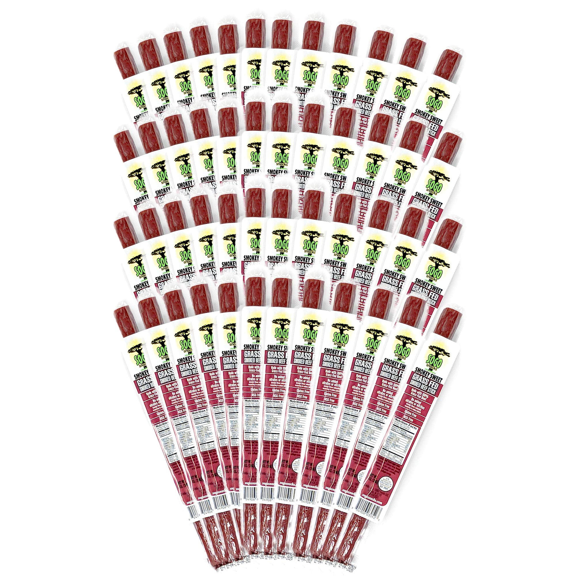 100% Grass-Fed, Paleo, Whole30 and Keto Friendly Beef Sticks: MSG, Gluten and Soy Free, Never Given Antibiotics or Hormones (Smokey Sweet Flavor, 48-Count, 1-oz Stick)