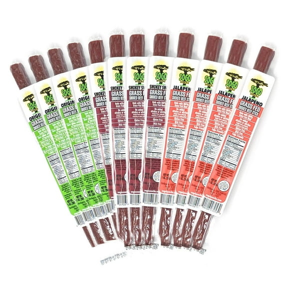100% Grass-Fed Variety Pack Beef Sticks: MSG, Gluten and Soy Free, Never Given Antibiotics or Hormones (48 Original, 48 Jalapeno, 48 Smokey Sweet Flavor, 144-Count Variety, 1-oz Stick)