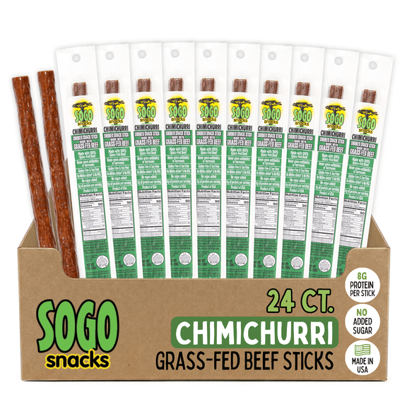 Chimichurri, Sogo Snacks, No Sugar, Low Carb, 100% Grass-fed, Non-GMO Beef Sticks. Gluten Free Snack, Hiking and Road Trip Snacks. Keto, Whole, Paleo Friendly (Chimichurri, 1-oz, 24 Count)