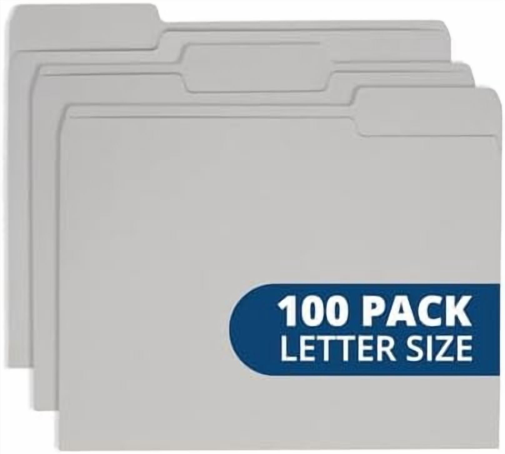 100  Gray File Folders Letter Size - Durable 11pt Grey Folders, 1/3 Cut 3 Tabs Gray Folders, Holds Letter Size Documents