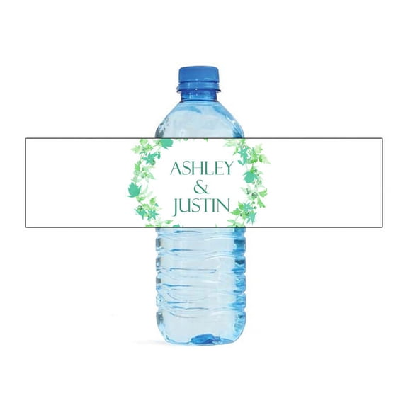 100 Green Floral Wreath Hearts on a vine Wedding Anniversary Engagement Party Water Bottle labels Birthday Party Bridal Shower Easy to Use Self Stick Labels