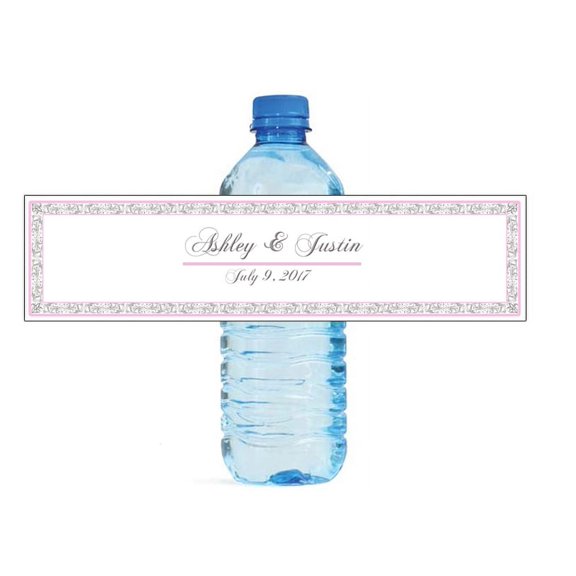 100 Grey Lace and Pink Border Wedding Anniversary Engagement Party Water Bottle labels Birthday Party Easy to Use Self Stick Labels