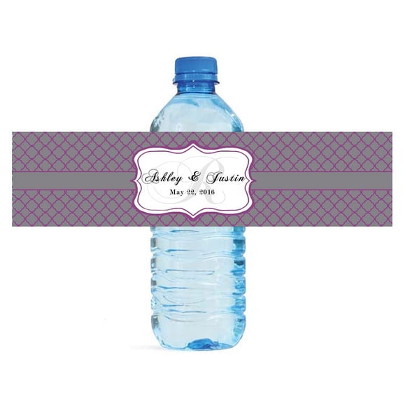 100 Grey and Plum Monogram Wedding Water Bottle Labels Engagement Party Special Occasion