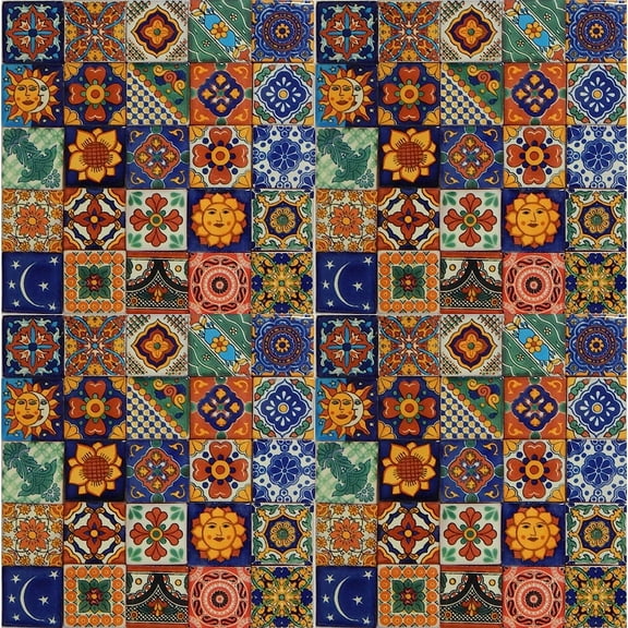 100 Hand Painted Talavera Mexican Tiles 2"x2" Spanish Mediterranean Decor