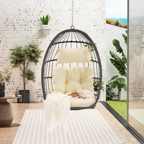100% Hand Woven Hanging Chair For Garden And Patio Modern Egg With Comfortable Cushion Lawn