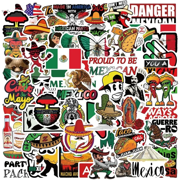 100 Hard Hat Stickers Mexican - Tool Box Sticker Pack- Mexico Funny Vinyl Decals