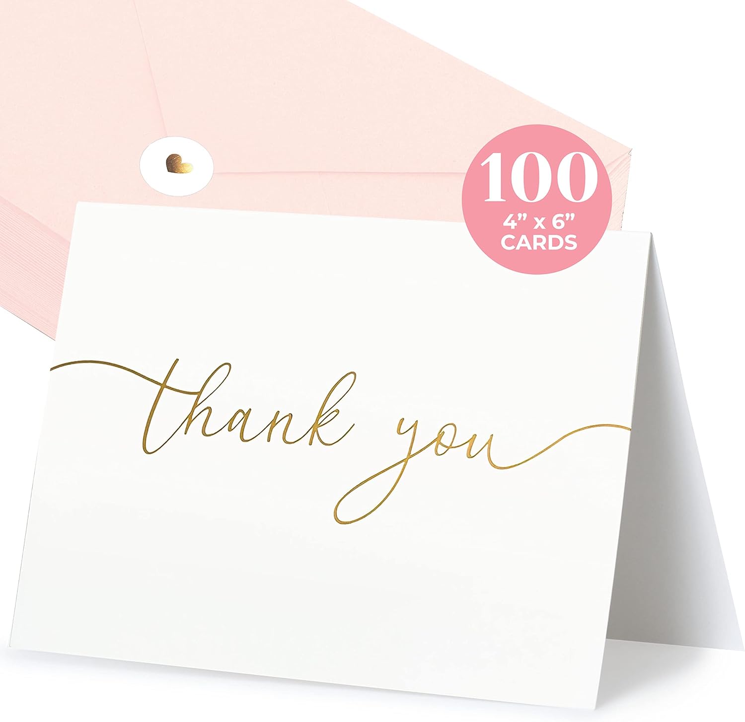 100 Heavyweight Blank Thank You Cards with Envelopes & Stickers ...