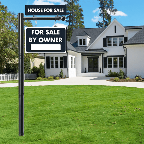 100" High Portable Sturdy Sign Pole Holder with ground Steel for Outdoor outside Sign post display for estate agent realtor advertiser showroom homeowner yardsale ad sign