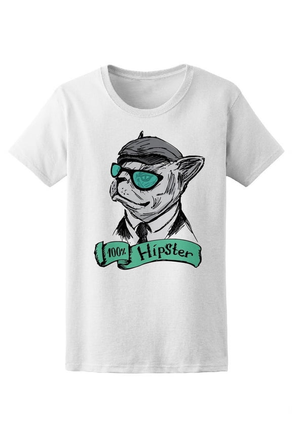 100% Hipster Pug Green Colors T-Shirt Women -Image by Shutterstock, Female Medium