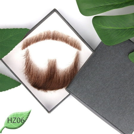 100% Human Hair Fake Face Beard Full Hand Tied Fake Mustache Beard Makeup Invisible False Beards for Adults Men