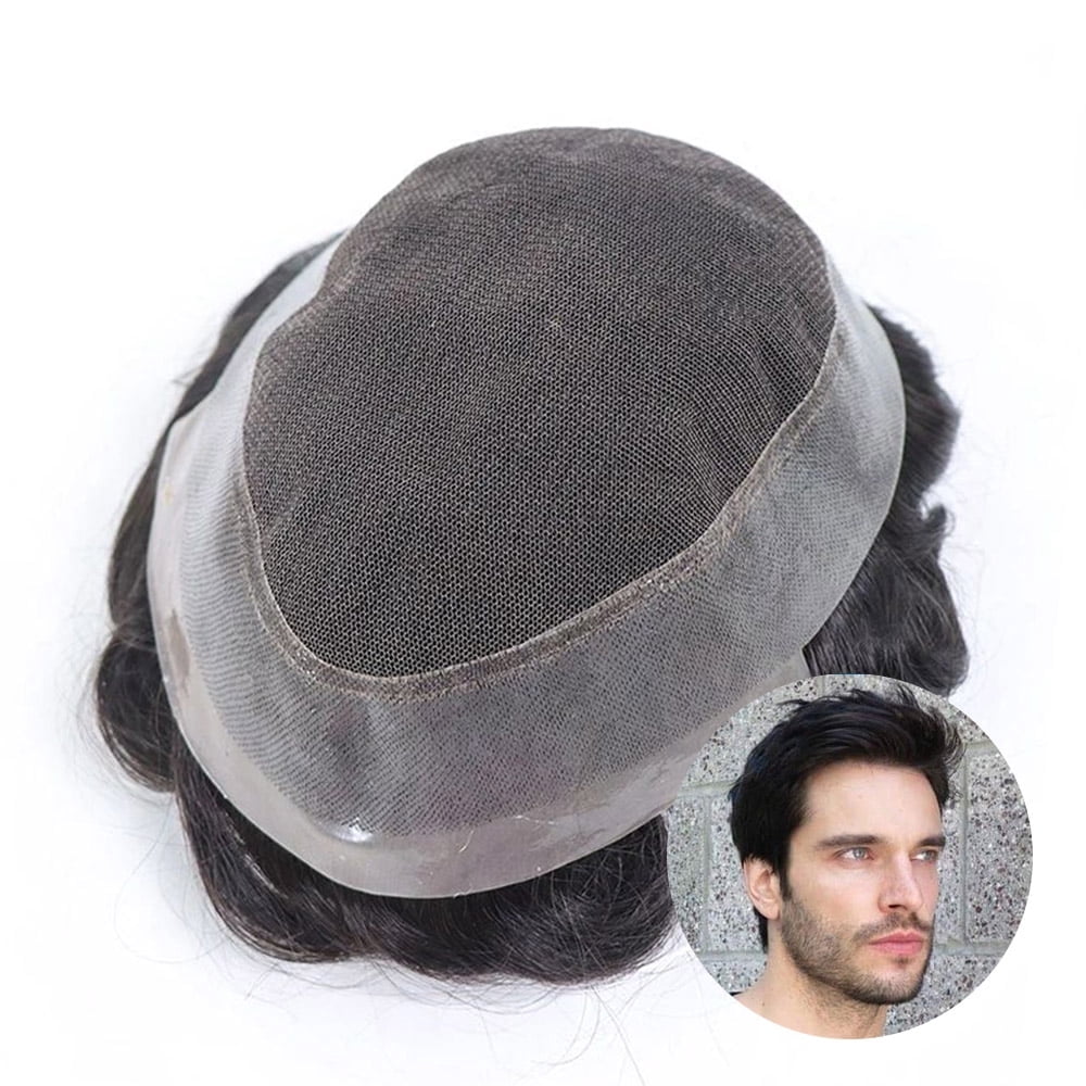 100% Human Hair Mens Lace with PU Toupee for Men Wig Replacement System Male Wig Hairpiece Australia Base